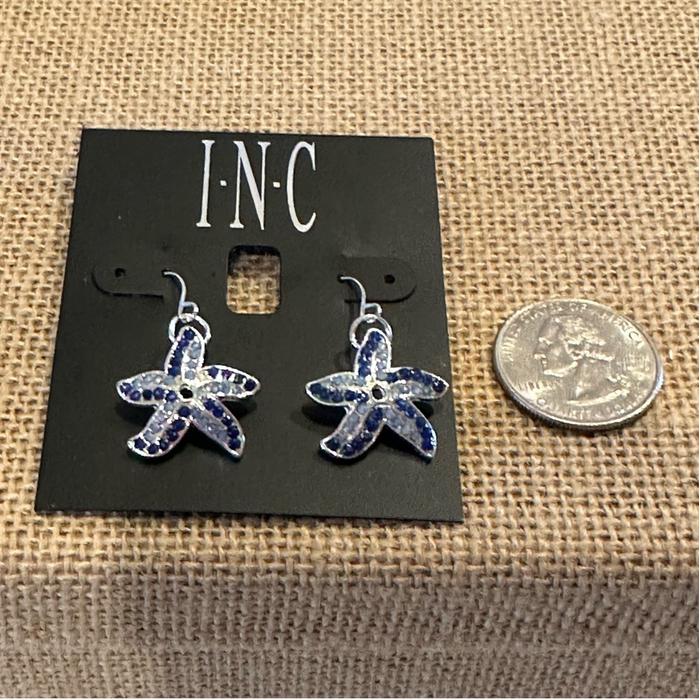 NWT INC Earrings - Starfish in silver tone with light and dark blue rhinestones - Picture 6 of 7